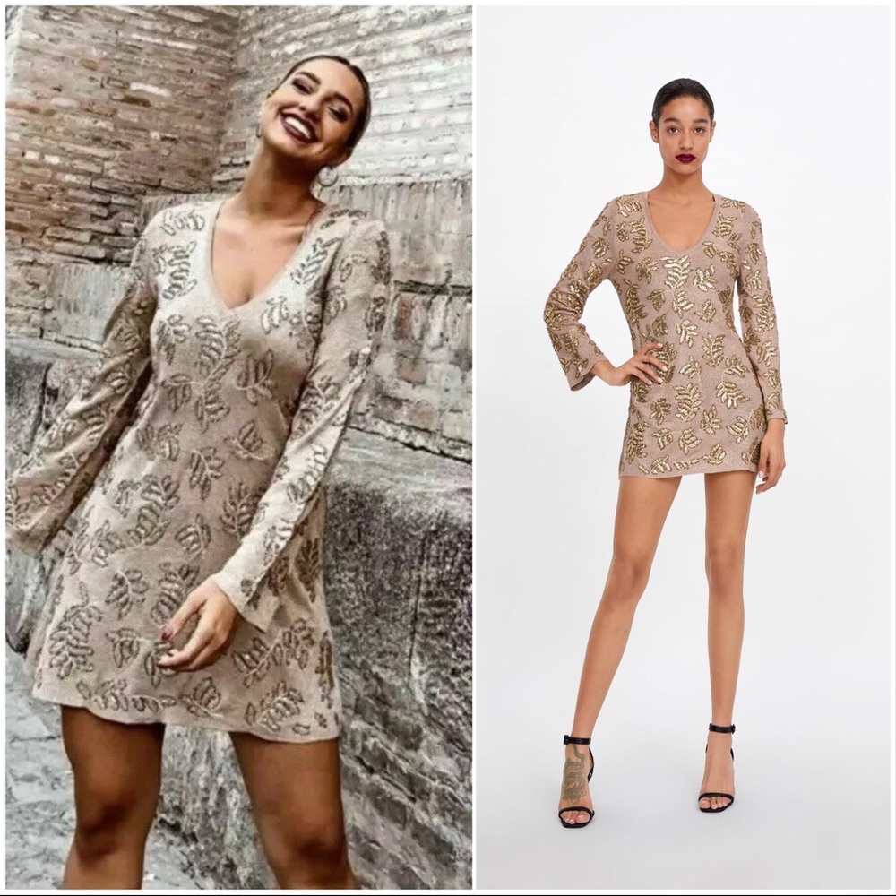 Limited Edition Mini Dress w/ Gold Leaf Appliqué
